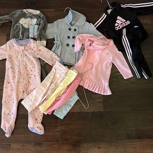 9 month lot Adidas Suit, Ralph Lauren Dress, Nike, Carters